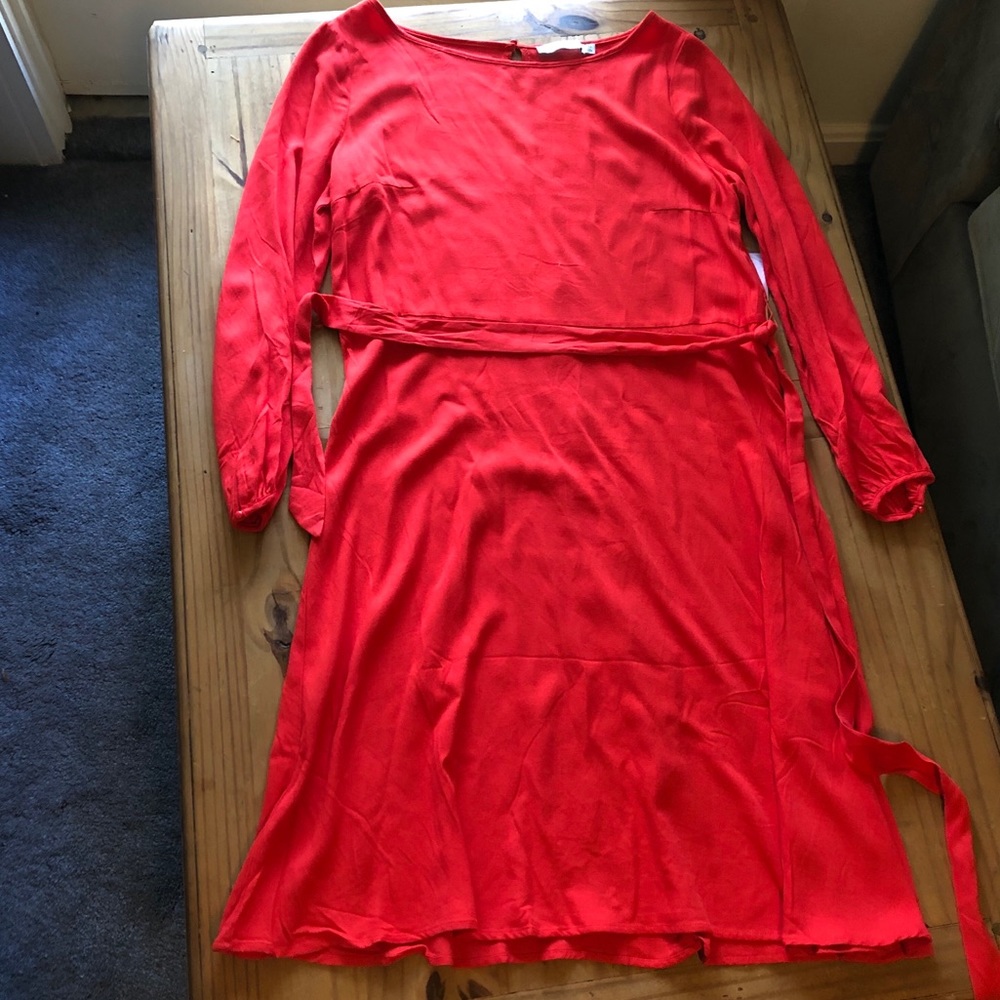 JustFab Red Drape Tie Waist Dress NWT